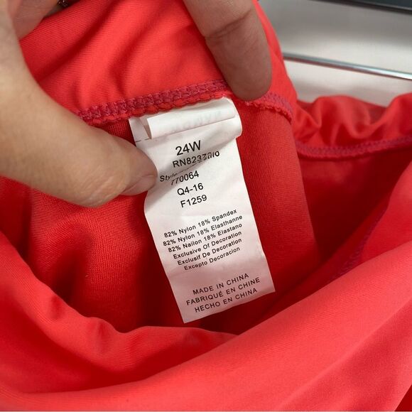 Island Escape Plus Women's Hamptons Ruched Skirtini Swim Bottom Coral 24W - Picture 2 of 5